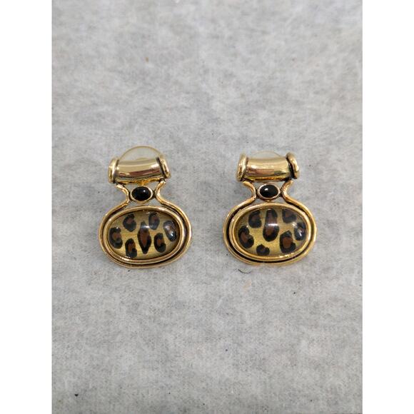 Set Of‎ 3 Vintage Earrings Rhinestone Tassel Leopard Drop Dangle Stud - Picture 6 of 11